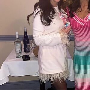 Iight pink set longsleeve mini skirt fur fuzzy NWT